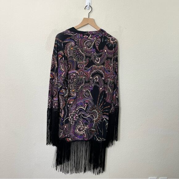 Temple Ro Festival Fringe Robe Kimono Cardigan Open Front Purple Black One Size - Picture 4 of 6